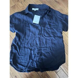 NWT Magaschoni S Cotton Gauze Navy Simple Blouse Top